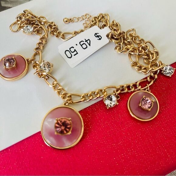 $49 Macys Necklace Gold chain Pink Crystals - Picture 3 of 6